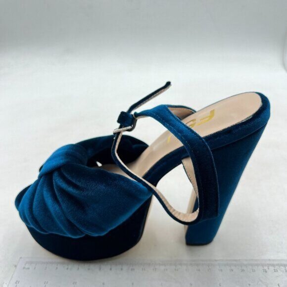 FSJ Women Platform Chunky Block High Heel Sandals Peep Toe Ankle Strap Blue - Picture 2 of 8